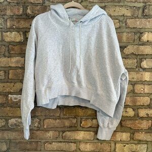 Free People Movement Women's Light Gray Slightly Cropped Oversized Hoodie